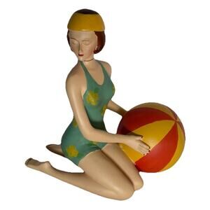Retro Beach Bathing Beauty Figurine Vintage Bathing Suit Beach Ball
